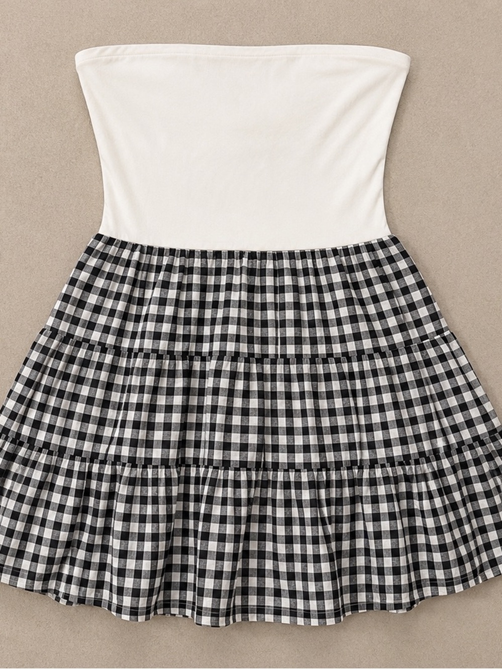 Thirty Thirty Strapless Gingham Tiered Mini Dress Size M Black White NWT - Picture 6 of 17